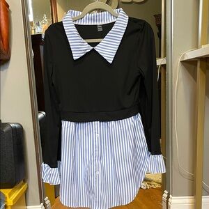 SHEIN Black and Blue Striped Blouse in a Medium.